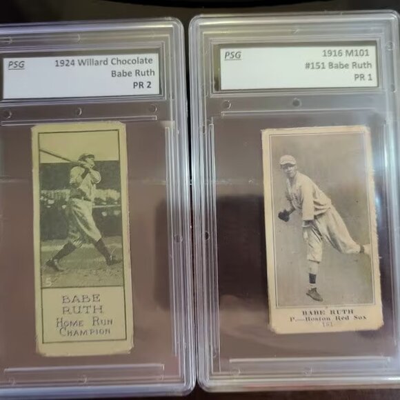 2X Graded Babe Ruth 1916 M101-1 #151 + 1924 Willards Choc. custom Baseball cards - Picture 1 of 2